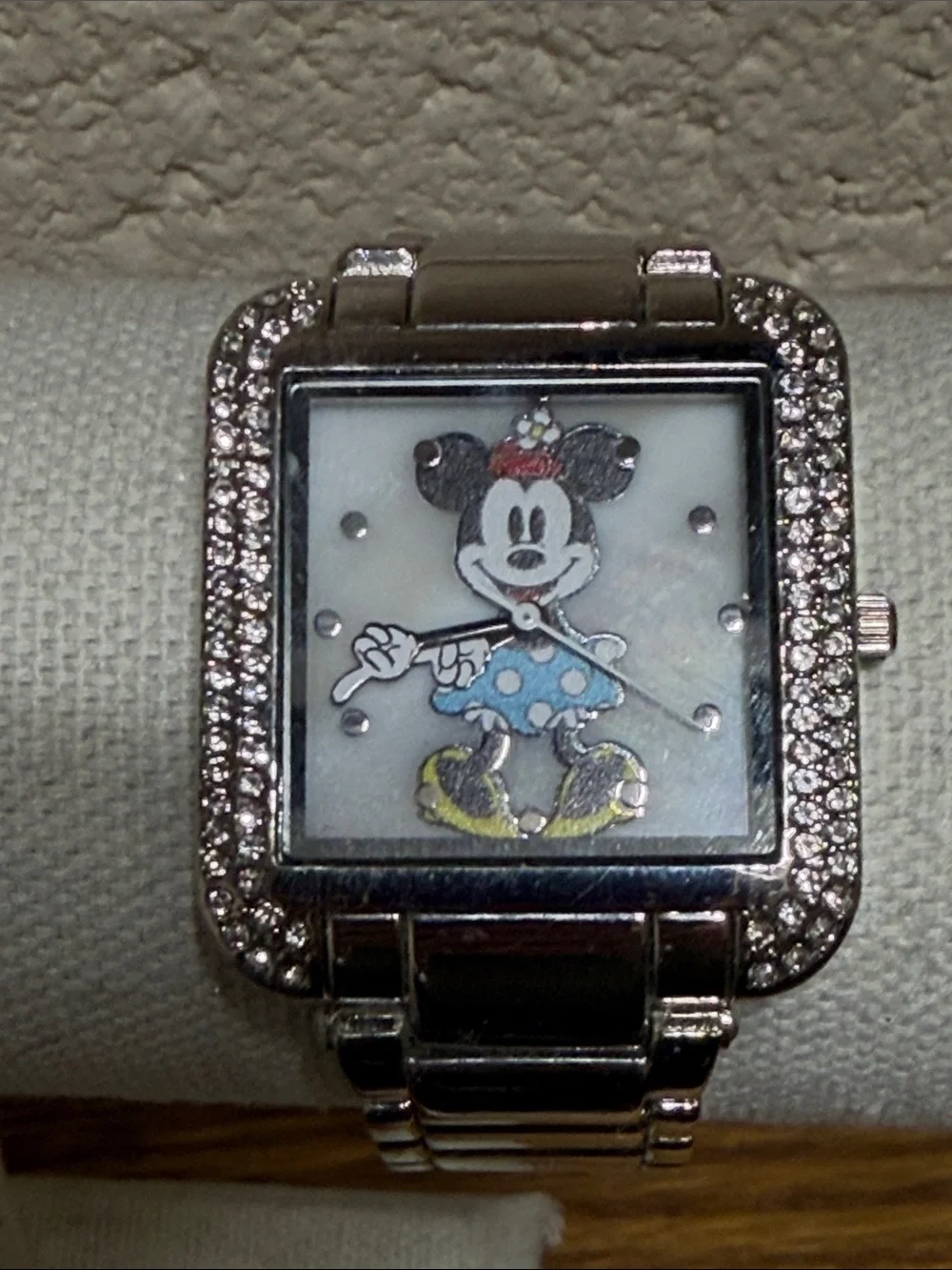 Disney Silver Minnie Mouse Crystal Accent Square Watch